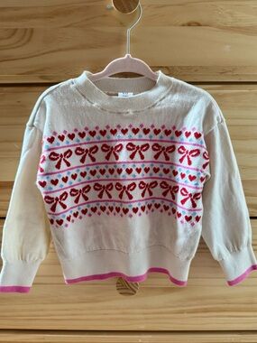 GAP Cream Sweater with Pink and Red Heart & Bow Pattern